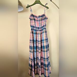 NWT VINEYARD VINES Size:XS  Plaid Pink and Blue Linen Dress